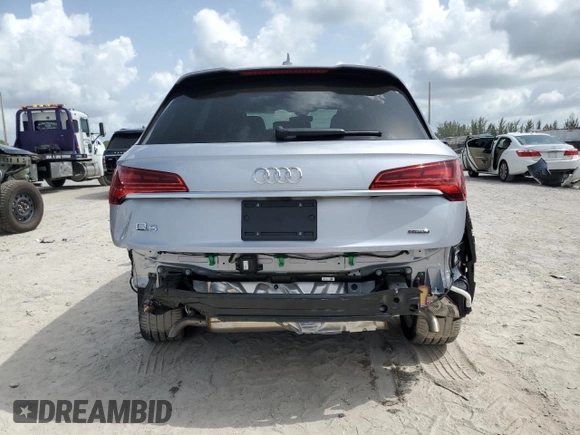 2023 Audi Q5 S line Prestige with VIN WA1FAAFY7P2061803, listed as a Copart auction lot 59907565 with 14,614 mi miles and Salvage title. Bid and sale history available at DreamBid. Image 6.
