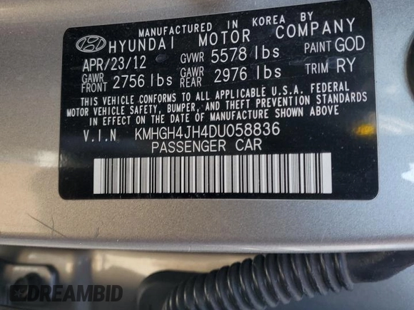 2013 Hyundai Equus Signature with VIN KMHGH4JH4DU058836, listed as a Copart auction lot 51837815 with 112,093 mi miles and Salvage Title. Bid and sale history available at DreamBid. Image 14.