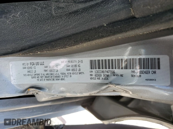 2015 Chrysler 200 Limited with VIN 1C3CCCAB1FN672686, listed as a Copart auction lot 52155565 with 117,710 mi miles and Salvage Title. Bid and sale history available at carsss.com. Image 12.
