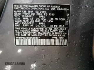 2022 Volkswagen Atlas SE with VIN 1V2KP2CA5NC550397, listed as a Copart auction lot 87377514 with 56,235 mi miles and Salvage title. Bid and sale history available at DreamBid. Image 14.