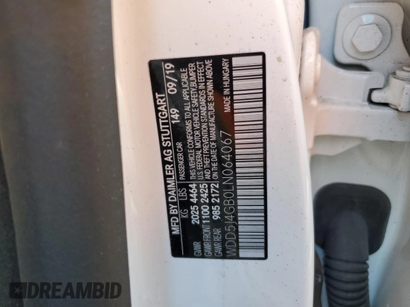 2020 Mercedes-Benz CLA 250 with VIN WDD5J4GB0LN064067, listed as a Copart auction lot 40287944 with Not Provided miles and . Bid and sale history available at DreamBid. Image 12.