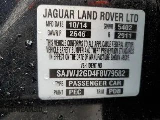 2015 Jaguar XJ Portfolio z VIN SAJWJ2GD4F8V79582, wystawiony jako Copart lot #42121395 z przebiegiem 65 017 mil mil oraz Szkoda całkowita • Salvage title. Historia ofert i sprzedaży dostępna na DreamBid. Obrazek 12.