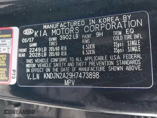 2017 Kia Soul with VIN KNDJN2A29H7473898, listed as a IAAI auction lot 41634232 with 79,430 mi miles. Bid and sale history available at carsss.com. Image 9.