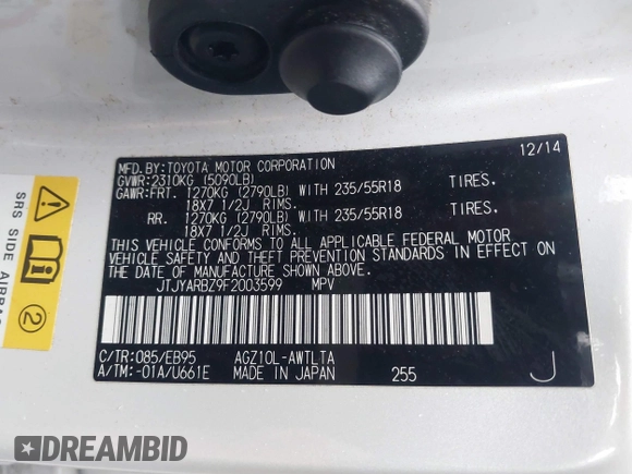 2015 Lexus NX 200t with VIN JTJYARBZ9F2003599, listed as a IAAI auction lot 41212327 with 119,137 mi miles and . Bid and sale history available at carsss.com. Image 9.