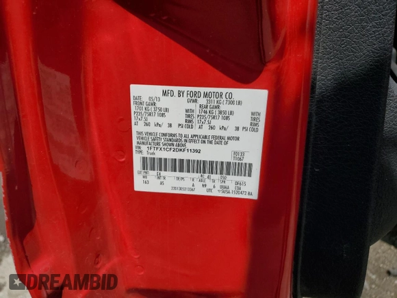 2013 Ford F-150 XL с VIN 1FTFX1CF2DKF11392, выставлен на аукционе Copart как лот 61790385 с пробегом 133 484 миль миль и Чистый • Clean title. История ставок и продаж доступна на DreamBid. Изображение 12.