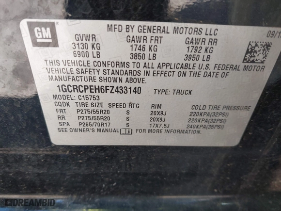 2015 Chevrolet Silverado 1500 LS with VIN 1GCRCPEH6FZ433140, listed as a IAAI auction lot 41552920 with 152,966 mi miles. Bid and sale history available at carsss.com. Image 9.