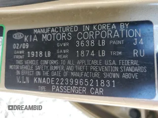 2009 Kia Rio LX with VIN KNADE223996521831, listed as a Copart auction lot 69126284 with 183,796 mi miles and Salvage Title. Bid and sale history available at DreamBid. Image 14.