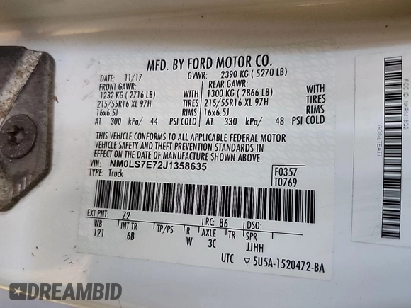 2018 Ford Transit Connect XL с VIN NM0LS7E72J1358635, выставлен на аукционе IAAI как лот 42842137 с пробегом 90 951 миль миль и . История ставок и продаж доступна на DreamBid. Изображение 5.