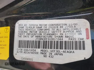 2001 Lexus LS 430 z VIN JTHBN30F810015944, wystawiony jako IAAI lot #42469730 z przebiegiem 273 006 mil mil oraz . Historia ofert i sprzedaży dostępna na DreamBid. Obrazek 9.