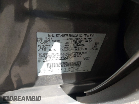 2004 Ford Escape XLT with VIN 1FMCU031X4DA18148, listed as a IAAI auction lot 42566498 with 264,092 mi miles and . Bid and sale history available at DreamBid. Image 9.