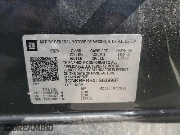 2020 Chevrolet Blazer RS with VIN 3GNKBERS0LS639987, listed as a Copart auction lot 56666455 with 51,175 mi miles and Salvage title. Bid and sale history available at DreamBid. Image 14.