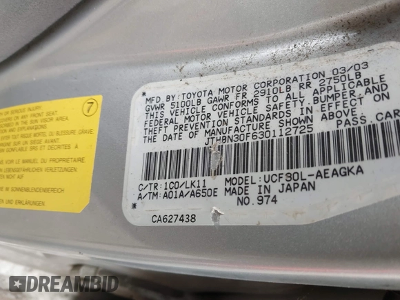 2003 Lexus LS 430 with VIN JTHBN30F630112725, listed as a IAAI auction lot 42023179 with Not Provided miles and . Bid and sale history available at DreamBid. Image 9.