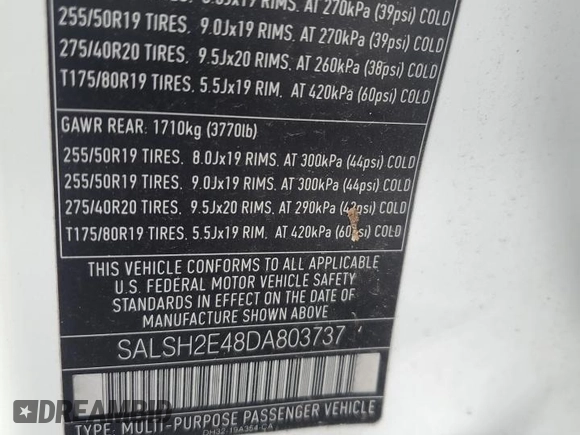 2013 Land Rover Range Rover Sport SC z VIN SALSH2E48DA803737, wystawiony jako Copart lot #50303275 z przebiegiem 127 712 mil mil oraz Szkoda całkowita • Salvage title. Historia ofert i sprzedaży dostępna na DreamBid. Obrazek 13.