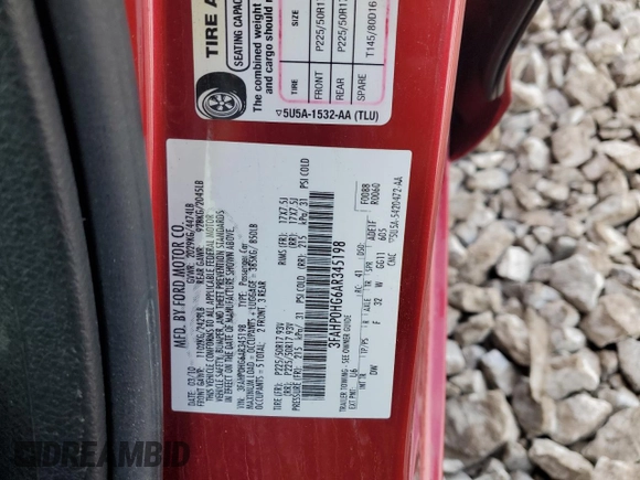2010 Ford Fusion SE with VIN 3FAHP0HG6AR345198, listed as a Copart auction lot 50300245 with 120,403 mi miles and Salvage Title. Bid and sale history available at carsss.com. Image 12.