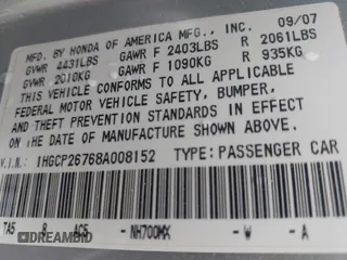 2008 Honda Accord EX with VIN 1HGCP26768A008152, listed as a IAAI auction lot 41995251 with 87,929 mi miles and . Bid and sale history available at DreamBid. Image 9.