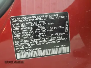 2021 Volkswagen Atlas SEL Premium with VIN 1V2TR2CA5MC542345, listed as a Copart auction lot 51845685 with 30,859 mi miles and Salvage title. Bid and sale history available at DreamBid. Image 15.