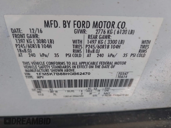 2017 Ford Explorer с VIN 1FM5K7B88HGB62470, выставлен на аукционе IAAI как лот 42508891 с пробегом 119 994 миль миль и . История ставок и продаж доступна на DreamBid. Изображение 9.