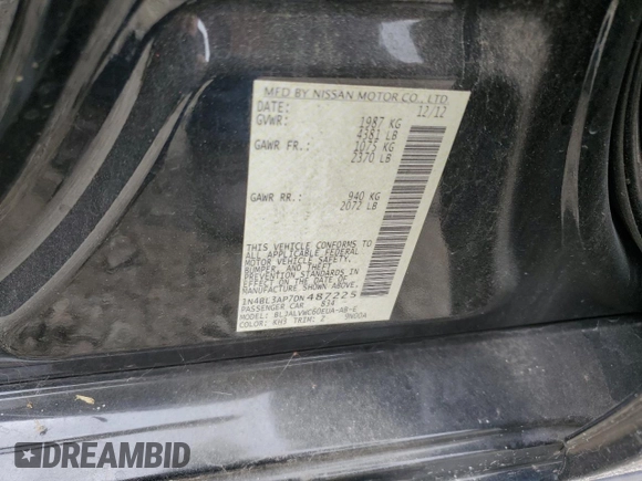 2013 Nissan Altima SL z VIN 1N4BL3AP7DN487225, wystawiony jako Copart lot #47755535 z przebiegiem 54 508 mil mil oraz Szkoda całkowita • Salvage title. Historia ofert i sprzedaży dostępna na DreamBid. Obrazek 12.