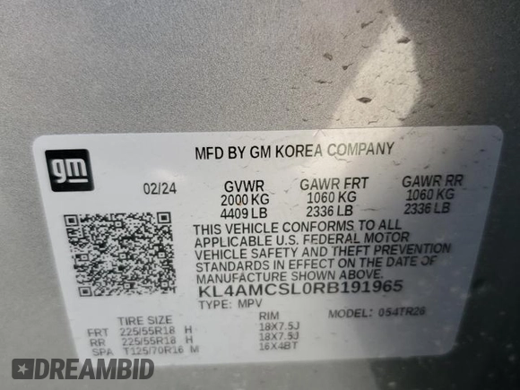 2024 Buick Encore GX Preferred с VIN KL4AMCSL0RB191965, выставлен на аукционе Copart как лот 60210125 с пробегом 11 314 миль миль и Списание • Salvage title. История ставок и продаж доступна на DreamBid. Изображение 13.