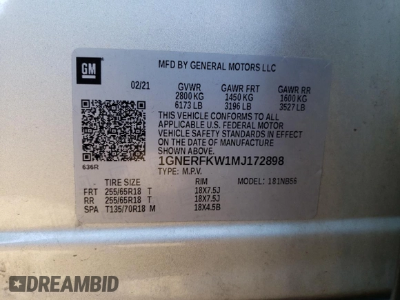 2021 Chevrolet Traverse LS with VIN 1GNERFKW1MJ172898, listed as a Copart auction lot 58162465 with 72,792 mi miles and Salvage title. Bid and sale history available at DreamBid. Image 13.