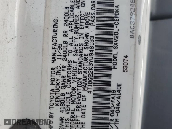 2000 Toyota Camry CE with VIN 4T1BG22K3YU948133, listed as a Copart auction lot 46627315 with 50,914 mi miles and Salvage Title. Bid and sale history available at DreamBid. Image 12.