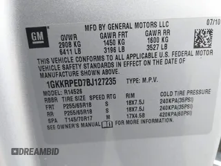 2011 GMC Acadia SLE with VIN 1GKKRPED7BJ127235, listed as a IAAI auction lot 41737565 with 230,409 mi miles. Bid and sale history available at carsss.com. Image 9.