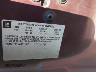 2004 Chevrolet Impala with VIN 2G1WF52E249331536, listed as a IAAI auction lot 41664206 with 122,718 mi miles and . Bid and sale history available at carsss.com. Image 9.