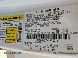 2017 Ford Fusion SE z VIN 3FA6P0H77HR235214, wystawiony jako Copart lot #63560815 z przebiegiem 273 965 mil mil oraz Szkoda całkowita • Salvage title. Historia ofert i sprzedaży dostępna na DreamBid. Obrazek 12.