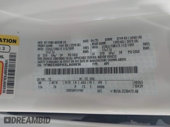 2025 Ford Bronco Outer Banks с VIN 1FMEE8BPXSLA68836, выставлен на аукционе IAAI как лот 42518156 с пробегом 287 миль миль и . История ставок и продаж доступна на DreamBid. Изображение 9.