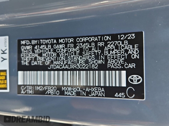 2024 Toyota Prius LE with VIN JTDACAAUXR3022182, listed as a IAAI auction lot 42844327 with 32,484 mi miles and . Bid and sale history available at DreamBid. Image 17.