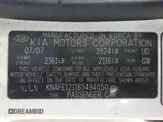 2008 Kia Spectra EX with VIN KNAFE121185494050, listed as a Copart auction lot 68599644 with 165,610 mi miles and Clean Title. Bid and sale history available at carsss.com. Image 12.