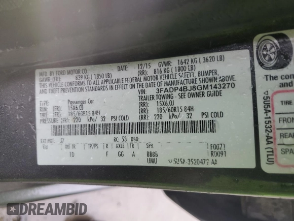 2016 Ford Fiesta SE z VIN 3FADP4BJ8GM143270, wystawiony jako Copart lot #55036175 z przebiegiem 205 303 mil mil oraz Szkoda całkowita • Salvage title. Historia ofert i sprzedaży dostępna na DreamBid. Obrazek 13.