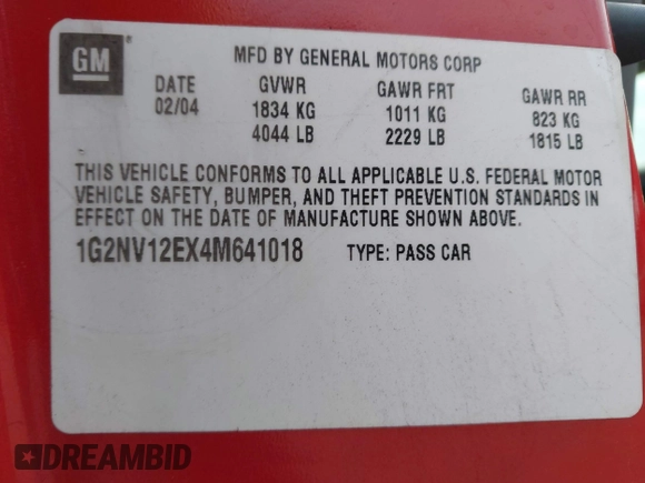 2004 Pontiac Grand Am z VIN 1G2NV12EX4M641018, wystawiony jako IAAI lot #41255352 z przebiegiem 144 385 mil mil oraz . Historia ofert i sprzedaży dostępna na DreamBid. Obrazek 9.