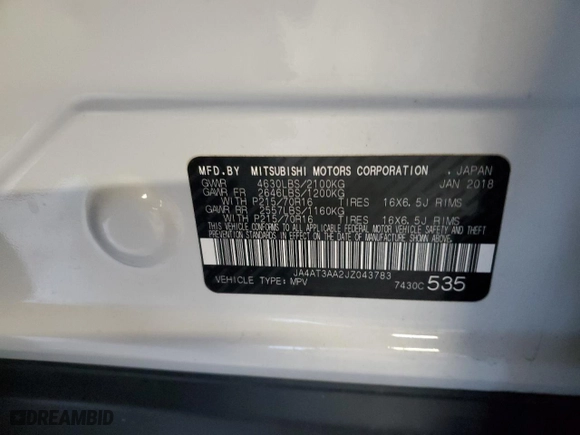 2018 Mitsubishi Eclipse Cross ES with VIN JA4AT3AA2JZ043783, listed as a Copart auction lot 47270545 with 102,806 mi miles and Salvage Title. Bid and sale history available at carsss.com. Image 13.