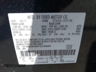 2015 Ford Explorer Limited with VIN 1FM5K8F89FGC49680, listed as a IAAI auction lot 41454411 with 154,880 mi miles and . Bid and sale history available at DreamBid. Image 9.