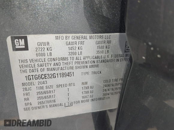 2016 GMC Canyon 4WD SLE with VIN 1GTG6CE32G1189451, listed as a IAAI auction lot 42057262 with 143,721 mi miles and . Bid and sale history available at DreamBid. Image 9.