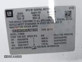 2016 Chevrolet Suburban LS with VIN 1GNSCGKC8GR273622, listed as a IAAI auction lot 42262063 with 140,254 mi miles and . Bid and sale history available at DreamBid. Image 9.
