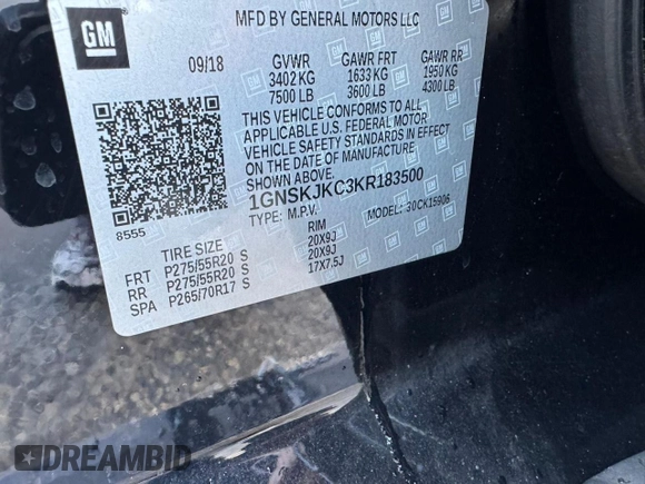 2019 Chevrolet Suburban Premier with VIN 1GNSKJKC3KR183500, listed as a Copart auction lot 45542635 with 253,160 mi miles and Clean Title. Bid and sale history available at DreamBid. Image 10.