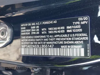 2020 Porsche Macan GTS with VIN WP1AG2A53LLB55147, listed as a IAAI auction lot 41235192 with 27,906 mi miles and . Bid and sale history available at DreamBid. Image 9.