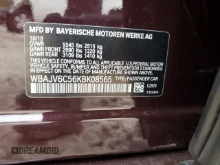 2019 BMW 6 Series 640i xDrive with VIN WBAJV6C56KBK08565, listed as a Copart auction lot 72198393 with 19,420 mi miles. Bid and sale history available at carsss.com. Image 14.