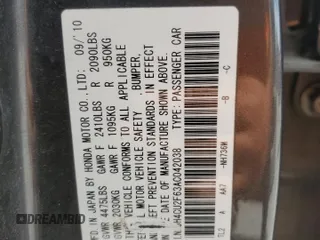 2010 Acura TSX with VIN JH4CU2F63AC042038, listed as a Copart auction lot 56630995 with 241,689 mi miles and Salvage title. Bid and sale history available at DreamBid. Image 12.