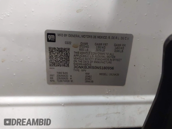 2022 Chevrolet Blazer LT with VIN 3GNKBJRS0NS180956, listed as a IAAI auction lot 41734343 with 66,226 mi miles and . Bid and sale history available at DreamBid. Image 9.