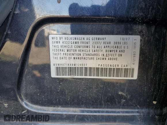 2008 Volkswagen GTI z VIN WVWHV71K48W124603, wystawiony jako Copart lot #48908195 z przebiegiem 144 298 mil mil oraz Szkoda całkowita • Salvage title. Historia ofert i sprzedaży dostępna na DreamBid. Obrazek 12.