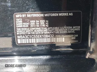 2014 BMW 3 Series 328i with VIN WBA3C1C55EK108432, listed as a IAAI auction lot 41934089 with 1 mi miles. Bid and sale history available at carsss.com. Image 9.