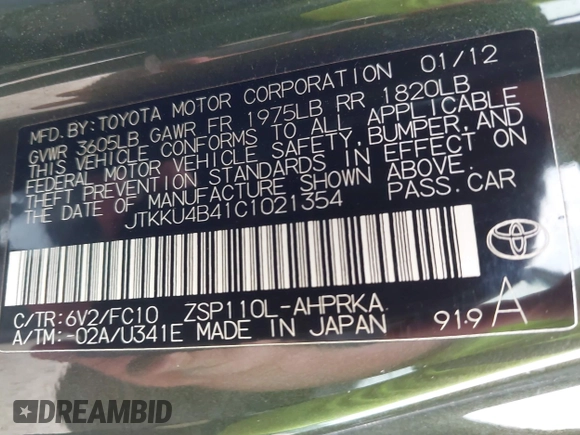 2012 Scion xD с VIN JTKKU4B41C1021354, выставлен на аукционе IAAI как лот 42398986 с пробегом 190 008 миль миль и . История ставок и продаж доступна на DreamBid. Изображение 9.