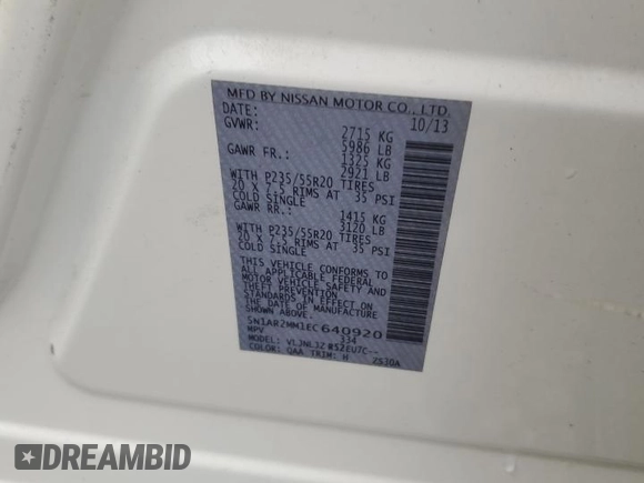 2014 Nissan Pathfinder SV with VIN 5N1AR2MM1EC640920, listed as a Copart auction lot 42110905 with Not Provided miles and Salvage Title. Bid and sale history available at carsss.com. Image 13.