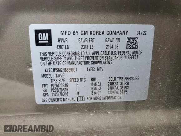 2022 Chevrolet Trax LT с VIN KL7CJPSM2NB539991, выставлен на аукционе Copart как лот 59210855 с пробегом 52 544 миль миль и Чистый • Clean title. История ставок и продаж доступна на DreamBid. Изображение 14.