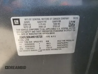 2017 GMC Terrain SLE with VIN 2GKFLSEK4H6195728, listed as a Copart auction lot 53819355 with 60,765 mi miles and Salvage Title. Bid and sale history available at carsss.com. Image 14.
