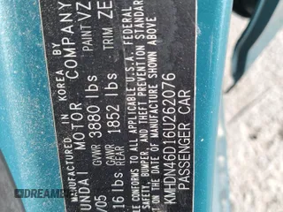 2006 Hyundai Elantra GLS z VIN KMHDN46D16U262076, wystawiony jako Copart lot #54564445 z przebiegiem 62 326 mil mil oraz Szkoda całkowita • Salvage title. Historia ofert i sprzedaży dostępna na DreamBid. Obrazek 12.