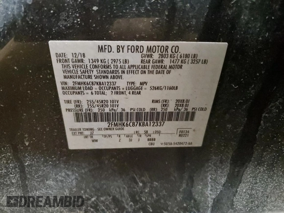 2019 Ford Flex SEL with VIN 2FMHK6C87KBA12337, listed as a Copart auction lot 44246945 with 104,141 mi miles and Salvage Title. Bid and sale history available at carsss.com. Image 13.